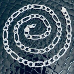 7mm Figaro Chain Sterling Silver Men’s Or Unisex Necklace 20”